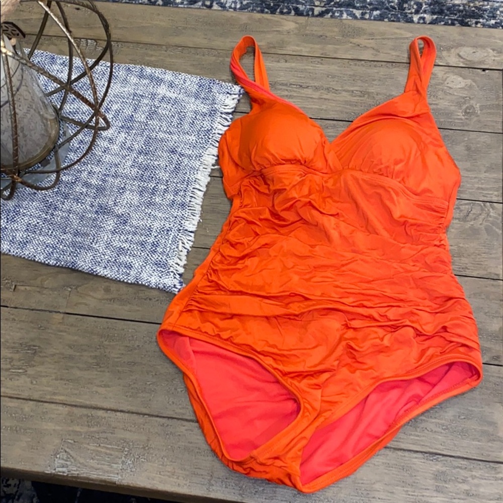 Slimming sunset orange one piece